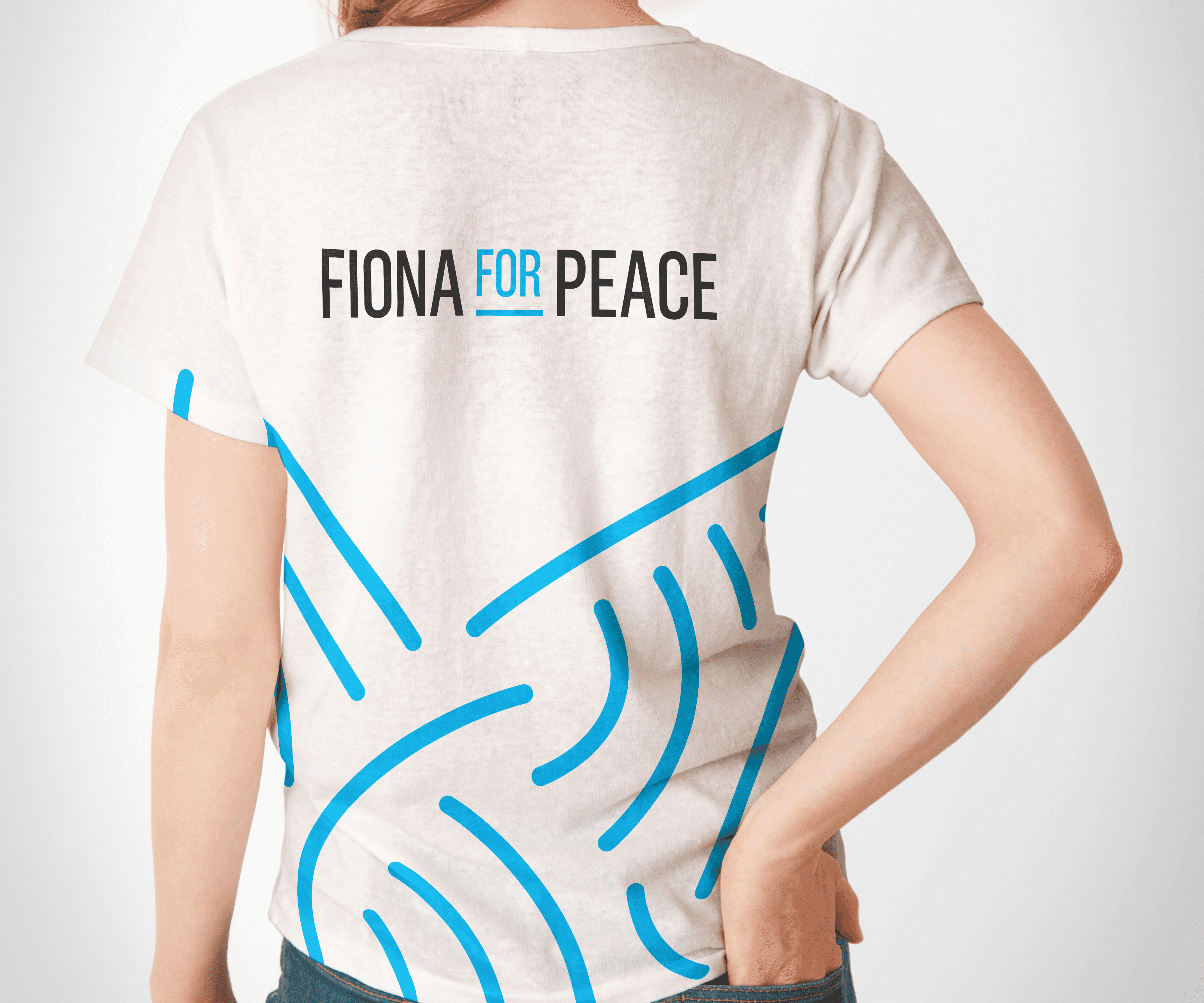 Girl wearing a t‑shirt that reads "Fiona for Peace"