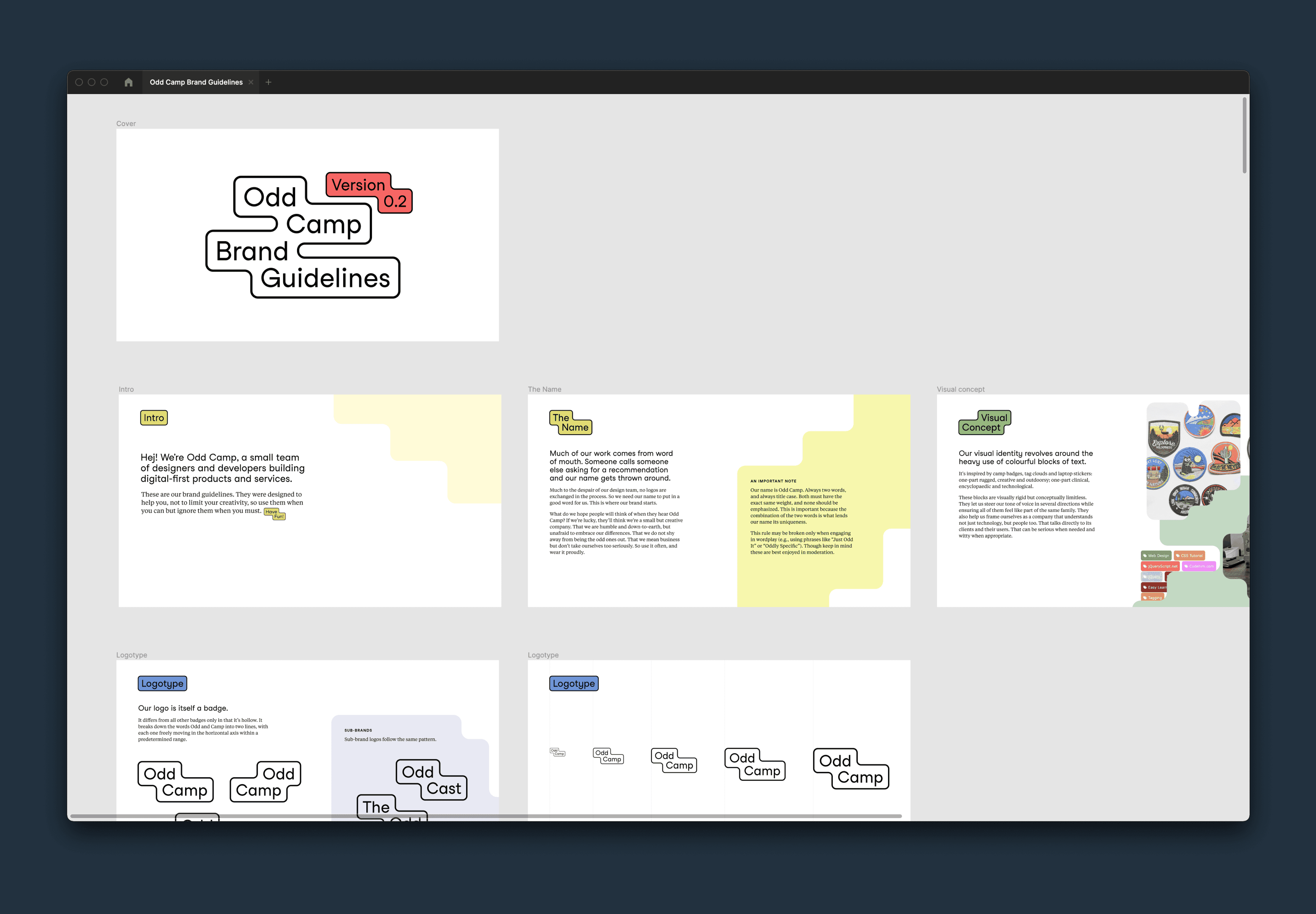 Screenshot depicting several pages from the Brand Guidelines